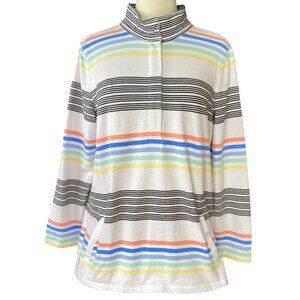 T By Talbots Multicolor Striped Mock Neck Pullover Pockets Athleisure Active-1X
